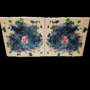 Acrylic Pour Painting- "Mirror Blue Flowers" 2-